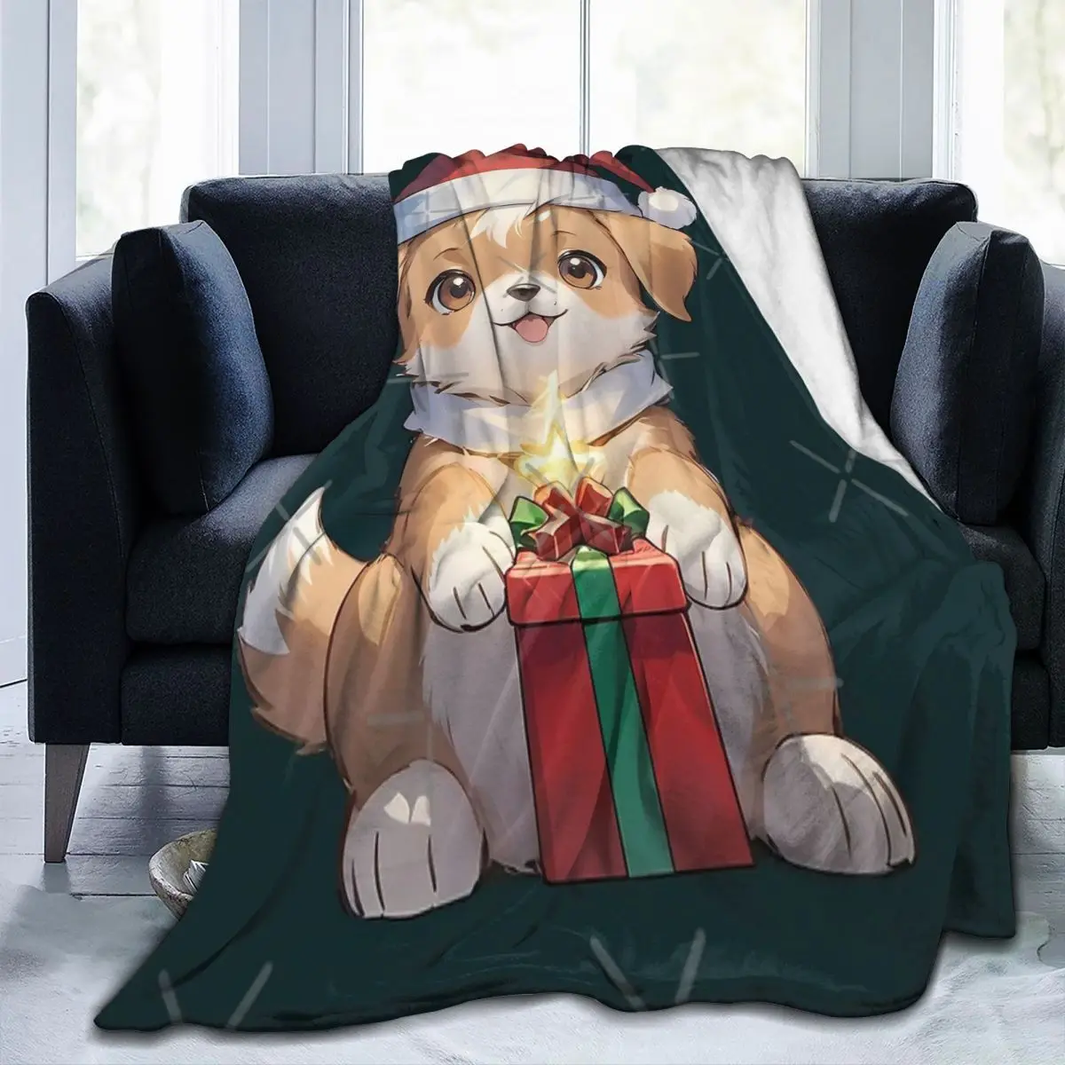 

Adorable Puppy - Merry Christmas Ultra-Soft Micro Fleece Blanket Retro Comfortable For Camping AntiPilling