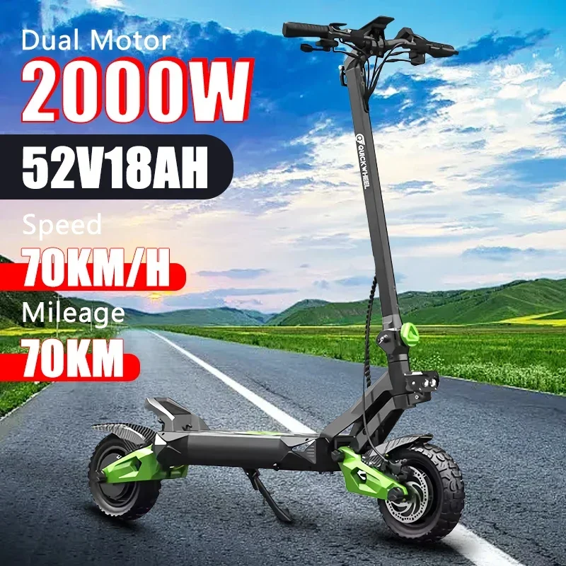 Escooter Powerful S6 2000W 52V 18AH Dual Motor 10 inch tyres Electric Scooter Max speed 70km/h Max range 70km