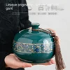 Painted Flower Gold-plated Ceramic Tea Tin with Lid Sealed Box Coffee Candy Jar Porcelain Food Storage Container Storage Jar New 2