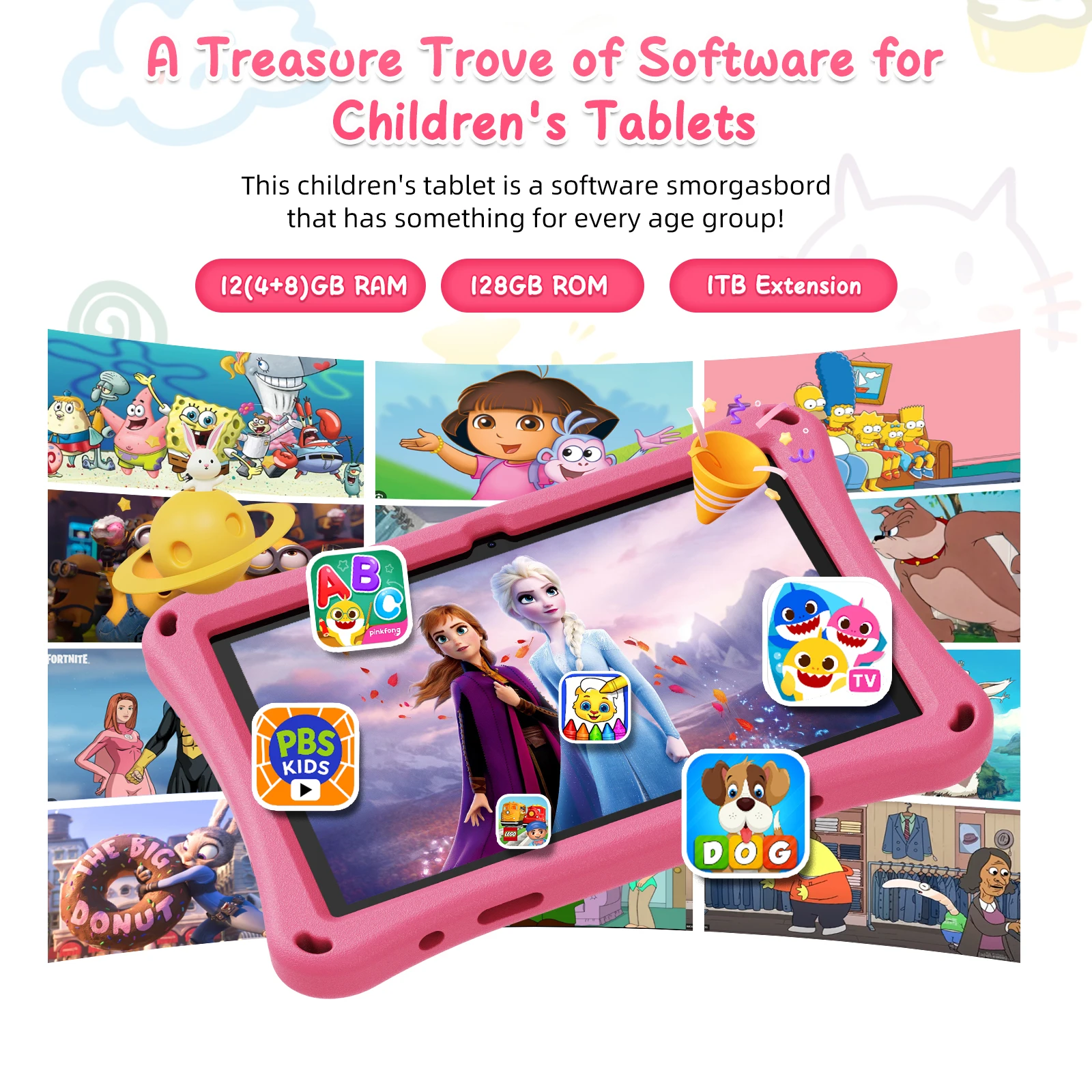 XGODY 10 Inch Kids Tablet Android 14 Kid Learning Education Tablets 12GB(4+8expand)RAM+128G 4core 7000mAh WiFi Children's Gift 3
