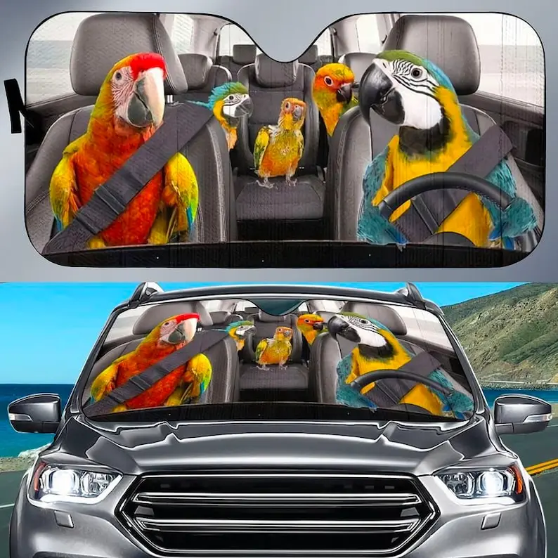 

Parrot Family Driving Car Sunshade Parrot Birds Windshield Sunshade Parrot Lovers Gift Idea Windshield Sunshade Oxford Cloth