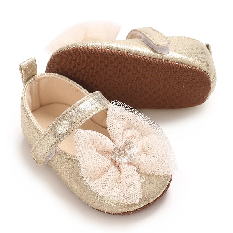 Baby shoes sequined bow bright design walking soft-soled baby shoes silver gold pink 0-18 months