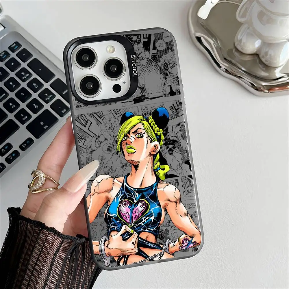 Jolyne Cujoh Anime Electroplated Silver Phone Case with Special Metal Button