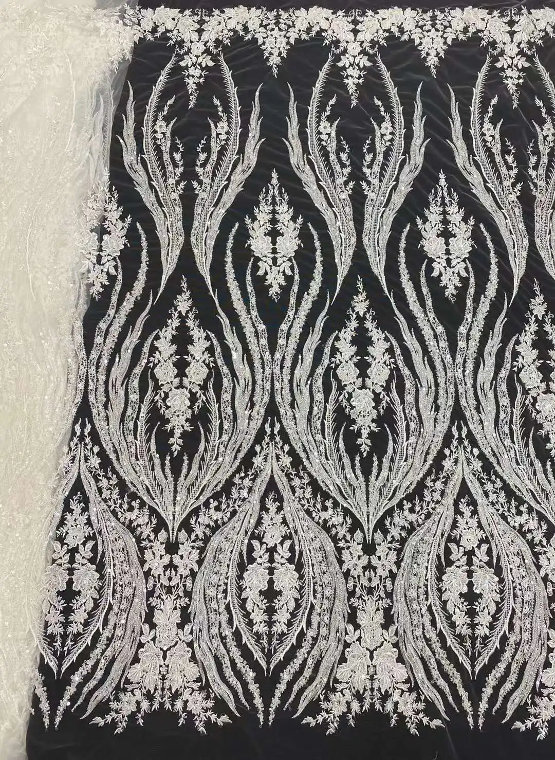 

New High quality White Beads Embroidery Lace Fabric African sequin fabric Lace For Wendding dress Evening Dresses Party 5Yards