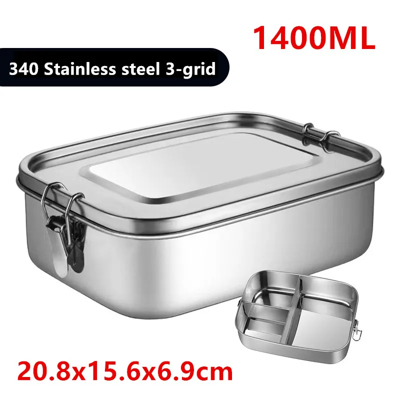 304 Stainless Steel Square Lunch Box Sealed Insulation Bento Box Student Lunch Box Canteen Large Capacity Compartment Lunch Box