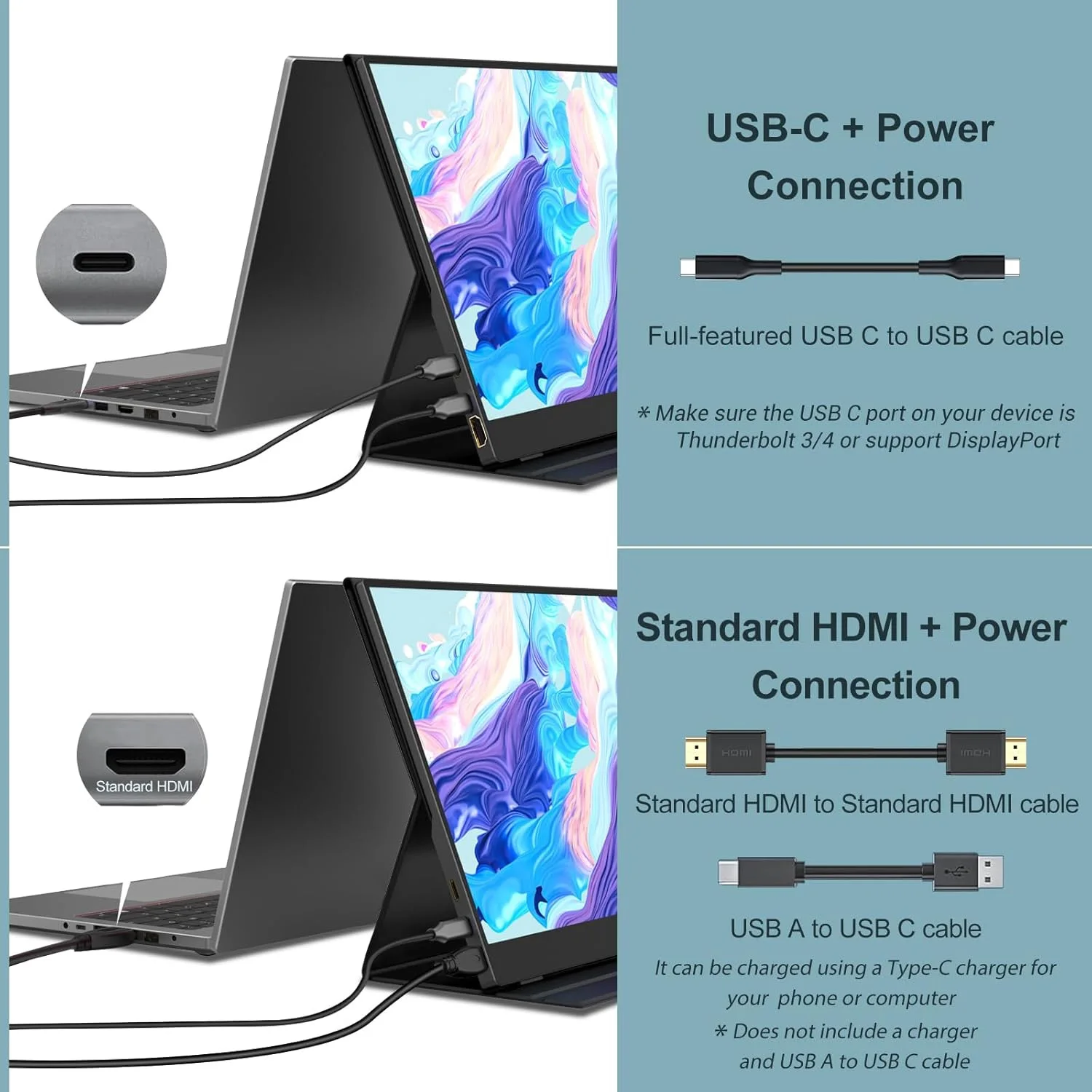 14인치 휴대용 모니터 1920*1200P IPS 타입-C 미니 HDMI 지원, 휴대폰, 노트북, Xbox, PS4/5, Mac, PC, PS 스테이션에 원라인 연결 가능