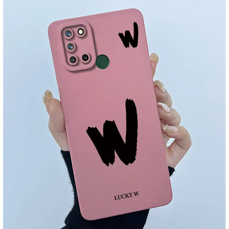 Lucky Initial Letter Silicone Matte Soft Shockproof Bumper Phone Case Cover