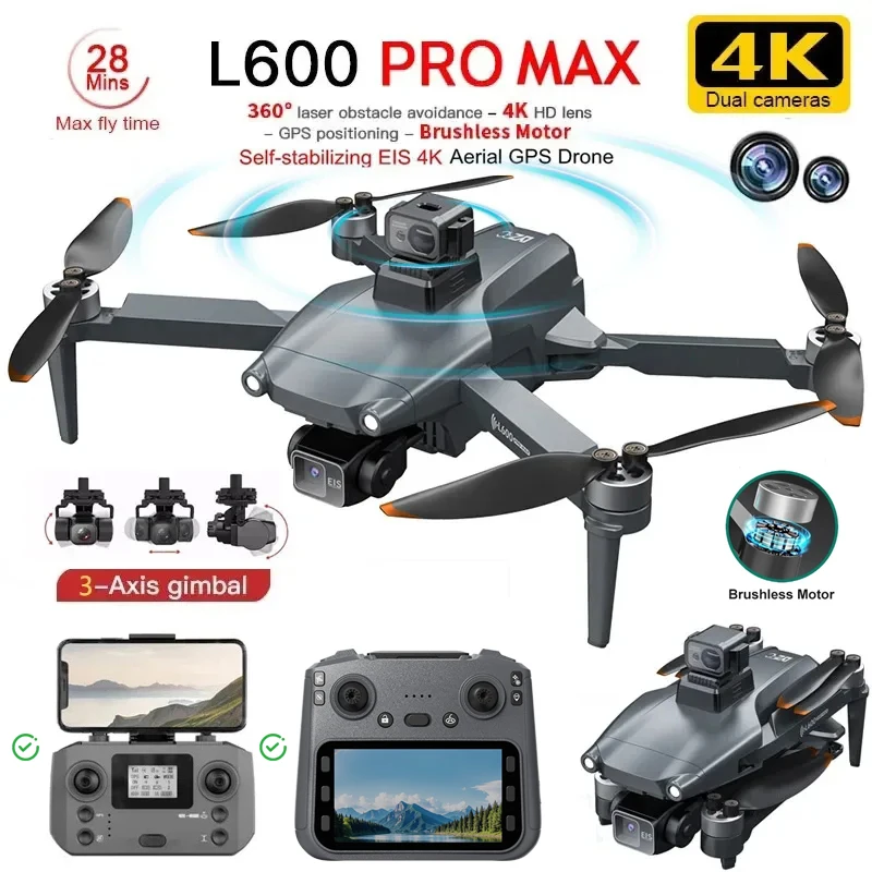 Drone professionnel L600 Pro MAX 4K en vol avec caméra HD et cardan 3 axes