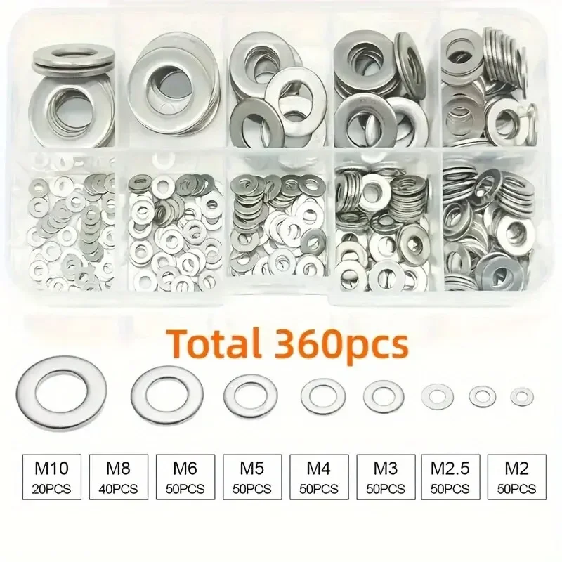 Stainless Steel Washers 360pcs 304 Stainless Steel Flat Washers Set for Home Decor Factory Repair Kitchens Shops