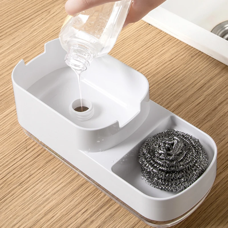 Dish Soap Dispenser Cleaning Sponge Holder Press Type Manual Soap Box Dishwashing Liquid Dispenser Storage Box Kitchen Gadgets