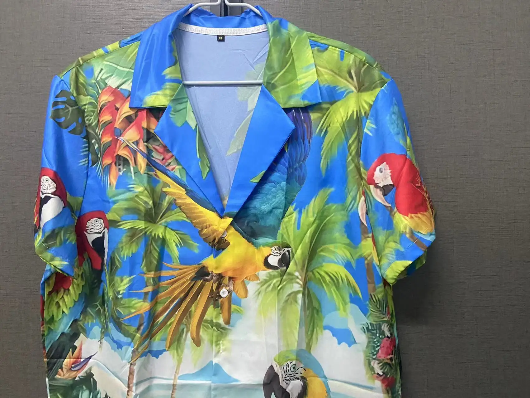 Mens Hawaiian Shirts Parrot Print Summer Short Sleeve Turn-down Collar Streetwear Loose Vacation Beachwear Camisa hawaiian shirt