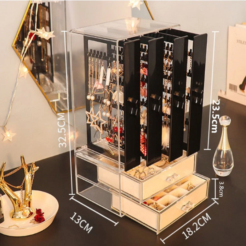 Plastic Jewelry Box Storage Drawer Ring Necklace Jewelry Boxes Organizer Bracelet Earrings Transparent Display Stand Accessories