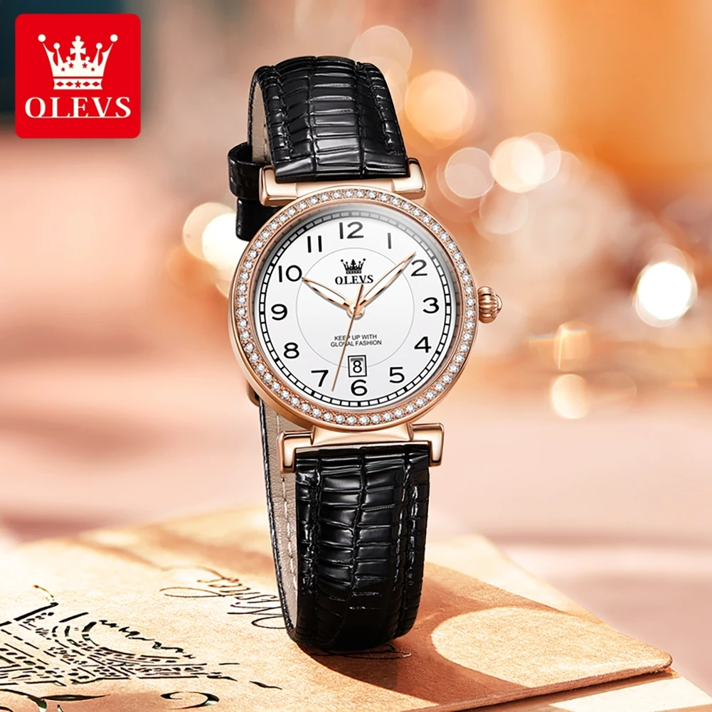 OLEVS 5590 Women Watch Leather Strap Fashion Business Digital Waterproof  Watch Luxury Diamond Simple Quartz Women Dress Watch - AliExpress 1511