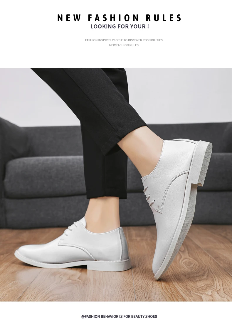 2023 New High-top Men's Casual Leather Shoes Classic White Business Men's Derby Shoes Fashion Pointed toe Dress Shoes Men Oxford