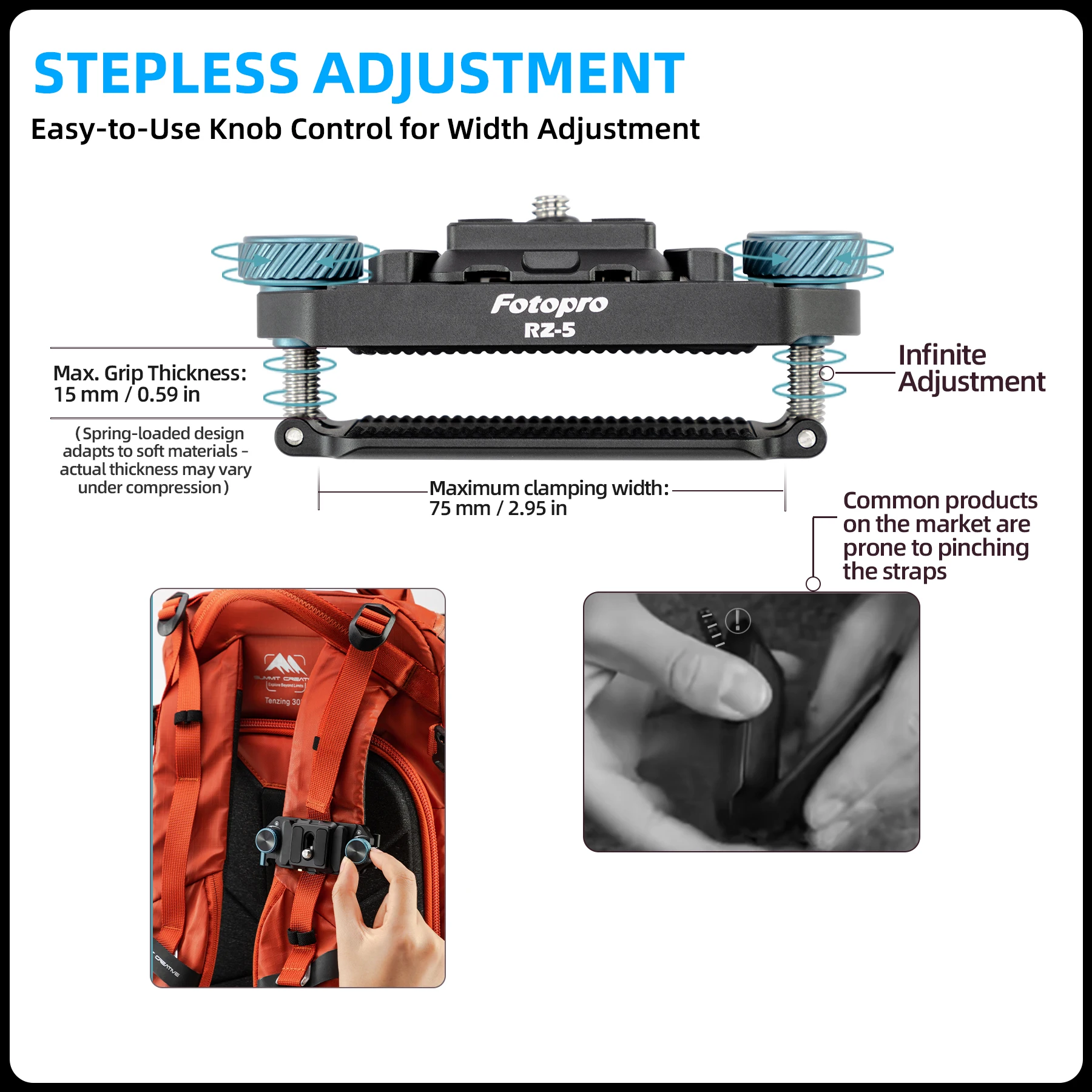 Fotopro RZ-5 Camera Backpack Strap Mount with 1/4 Screw Quick
