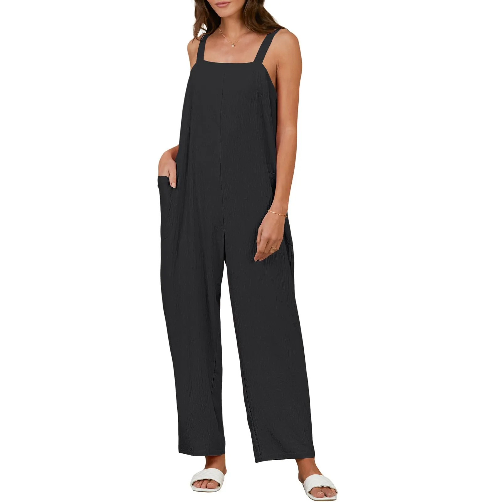 

Womens Overalls Casual Wide Leg Jumpsuits Rompers Sleeveless Straps With Pockets Outfits calça feminina pantalones de mujer