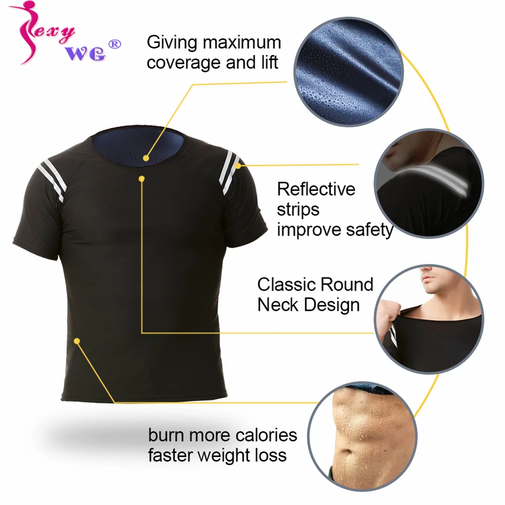 SEXYWG Men Sauna Sweat Suit Workout Compression Shapewear Gym Body Shaper Vest Slimming Short Sleeve Waist Trainer Sports Jacket