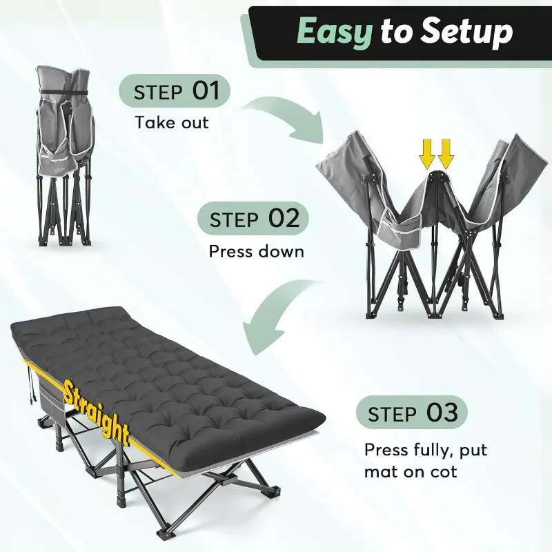 Oversized XXL Camping Cot, Folding Cot for Adults, 79" L x 32" W x 19" H Sleeping Cot with Mattress, Carry Bag, Camp Cot Bed 6