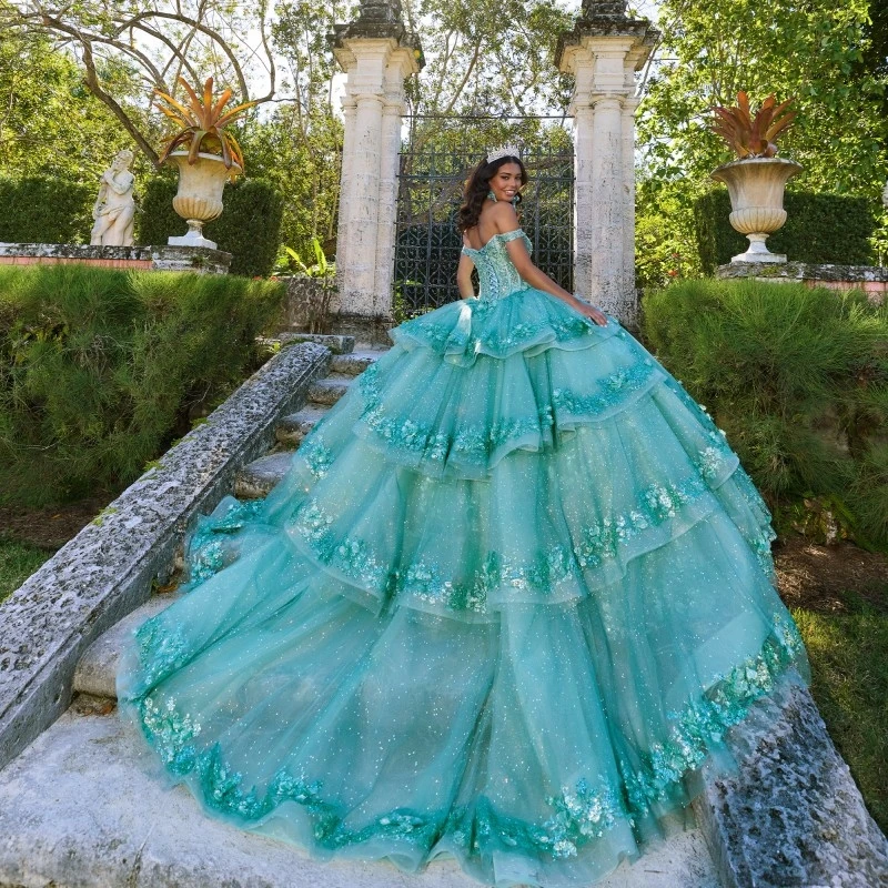 

Sweet 16 Long Quinceanera Dresses Ball Gown Birthday Party Dress Applique Beading Detachable Train Gown Sweetheart de 15