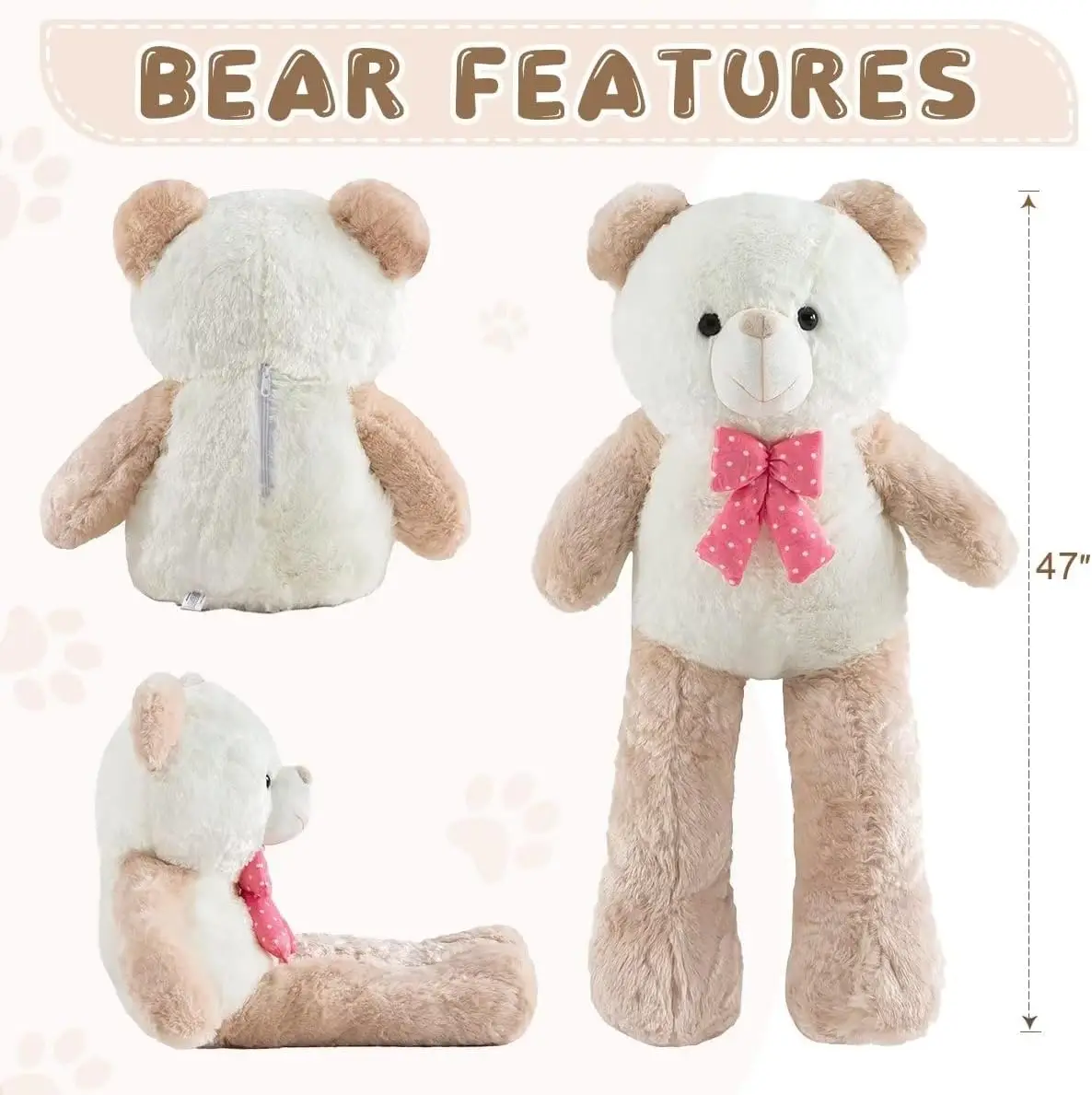 Giant Teddy Bear 39/47 Inch Large Stuffed Animals Big Teddy Bear Plush Toy For Kids Girls Huge Plushies, Brown / Green Color 2