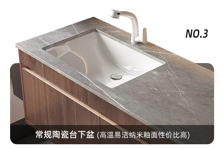 Light Luxury Bathroom Cabinets Rock Slab Integrated Washbasin Modern Solid Wood Bathroom Sink Cabinet Vanity Bathroom Furniture
