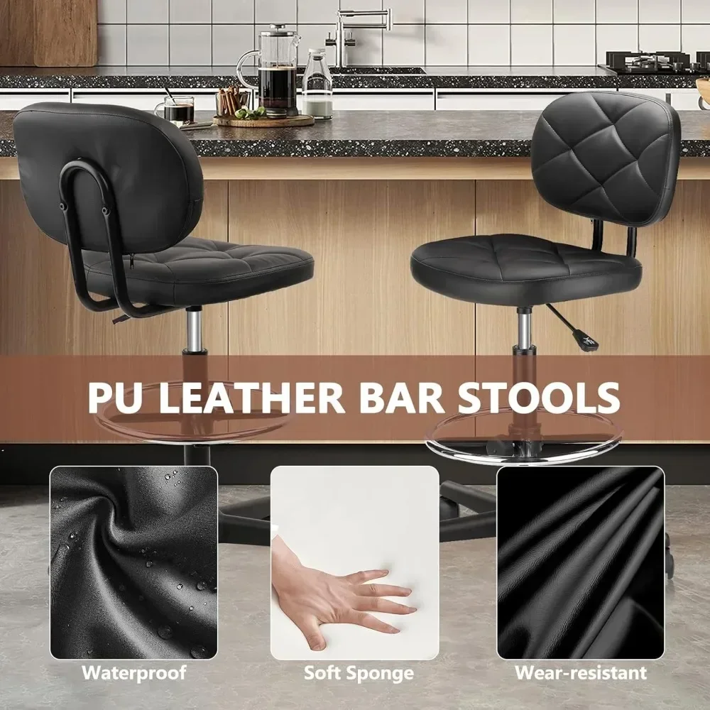 ergonomic swivel office stool set of 4 with adjustable footrest, pu leather seat, and low back support