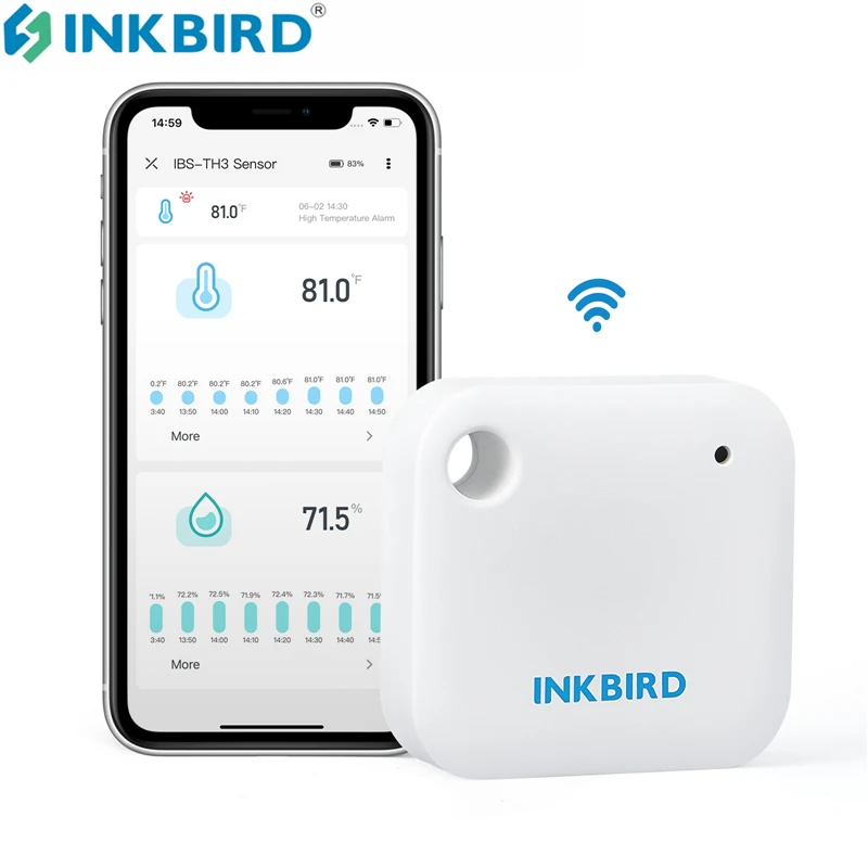 INKBIRD IBS-TH3 WIFI Thermometer Hygrometer, 2-in-1 Smart Sensor for Temperature & Humidity With Temp Alarm,Data Cloud Storage
