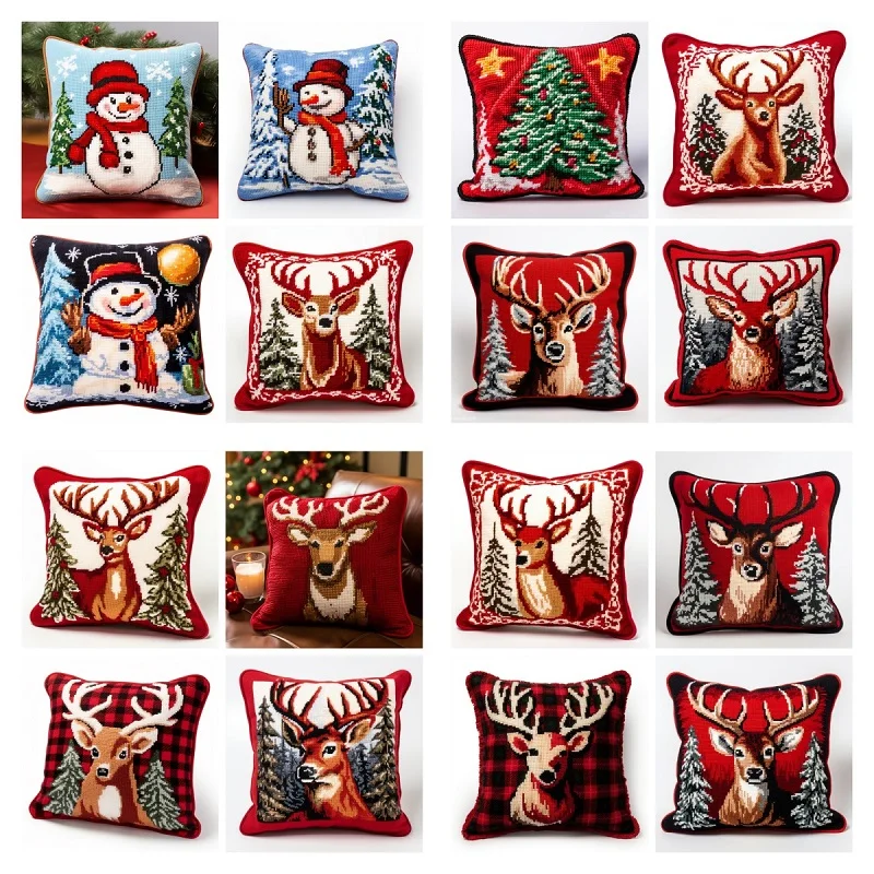 

Gift Christmas Embroidery Pillow latch hook rug kits button package rug cross stitch pillow cross-stitch pillow do it yourself