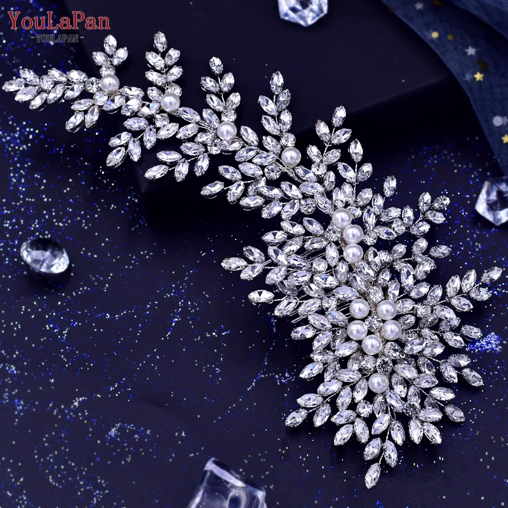 TOPQUEEN Silver Bridal Headband Wedding Hair Accessories Rhinestone Pearls Bridal Headpiece Hair Ornament Women Headdress HP434