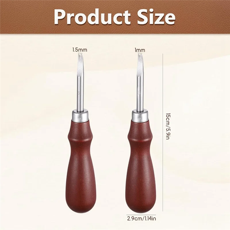 A67M-가죽 공예용 DIY 도구, 가죽 엣지 스카이빙 베벨러 세트- 2개, 크기 1.0mm 및 1.5mm