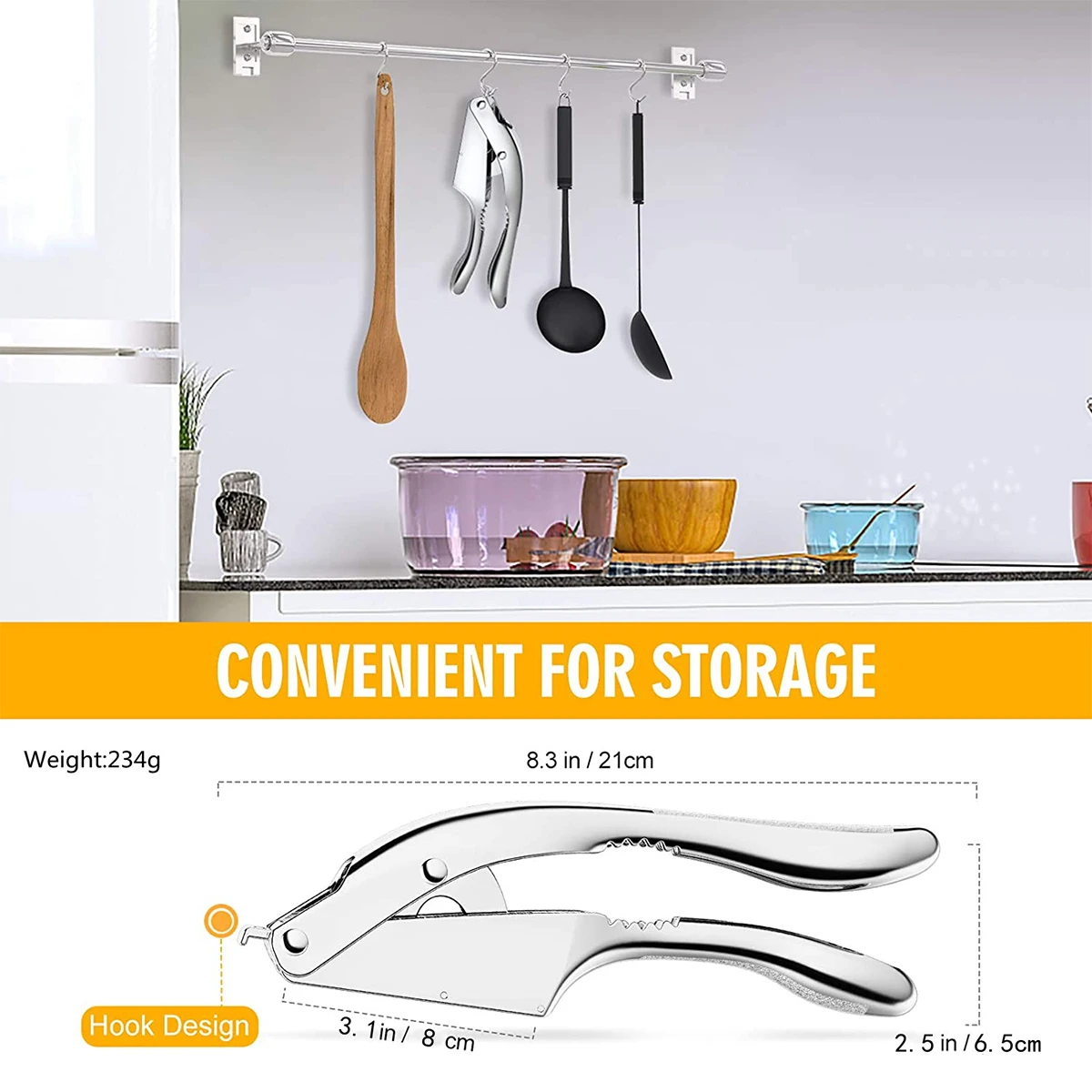 Garlic Press Garlic Press Slicer Stainless Steel 2in1 Garlic Mincer Double Function Garlic Crusher Handheld Garlic Squeezer Tool