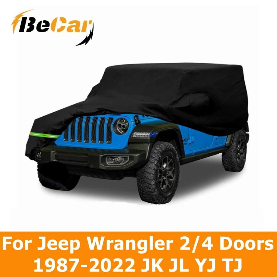 190T Waterproof Car Covers for Jeep Wrangler 2/4 Doors 1987 2022 JK JL