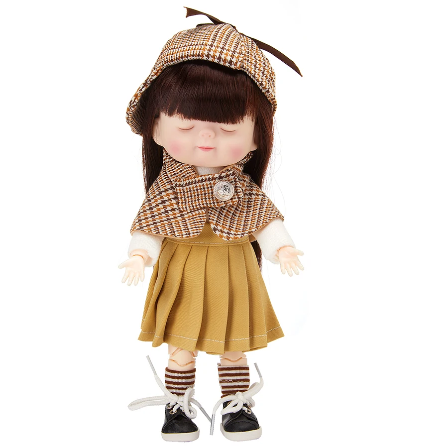 

22.5cm Linen Shawl Wear BJD Dolls Kawaii Toys Pleated Skirt 1/8 Doll Movable 21 Joint Points BJD Doll Closed Eyes Anime Toy