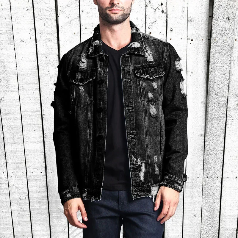 Street Fashion Ripped Denim Jacket Men's Classic Vintage