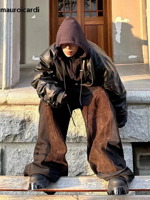 Mauroicardi Autumn Winter Oversized Cool Black Thickened Warm Pu Leather Bomber Jacket Men Hood Luxury Designer Fake 2 Clothes 5