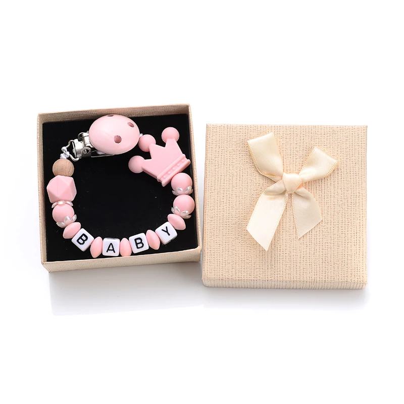 Boxed Personalized Name Baby Nipple Clips Silicone Beaded Soother Pacifier Chains DIY Nursing Toys Anti-Drop Dummy Holder Chain 4