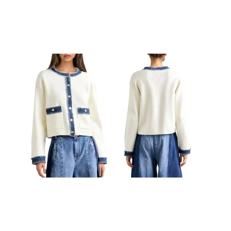 SICDE-여성용 패치워크 데님 포켓 가디건 가을 겨울 아우터웨어 긴 소매 버튼 다운 두꺼운 니트 스웨터 코트