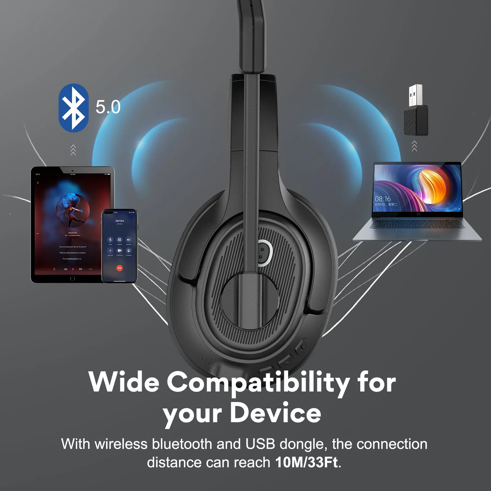 EKSA-auriculares inalámbricos H6 con Bluetooth 5,0, dispositivo de audio  con Dongle USB, ENC, micrófono con cancelación de ruido y llamada, 30H de  tiempo de reproducción para ordenador de oficina - AliExpress