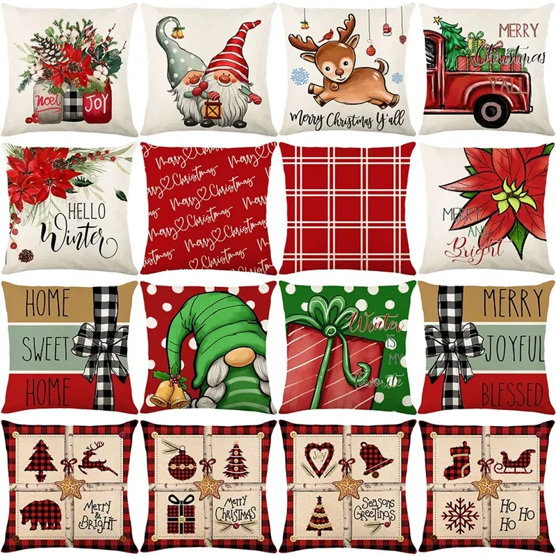 

Cartoon Dwarf Elk Pillow Cover Floral Pillowcase Dining Table Plaid Letter Cushion Covers Christmas Decor Pieces for Tables DF13