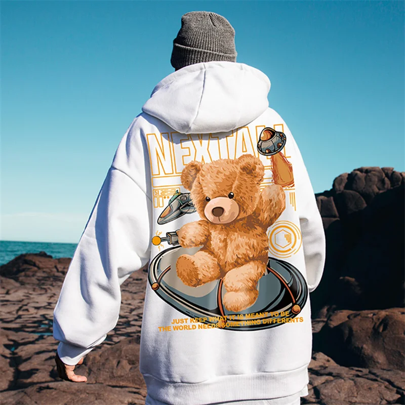 【CPGN】HOPPI BEAR HOODIE Autumn Men Hip Hop Bear Graphic Hoodie 2025 Cartoon Casual