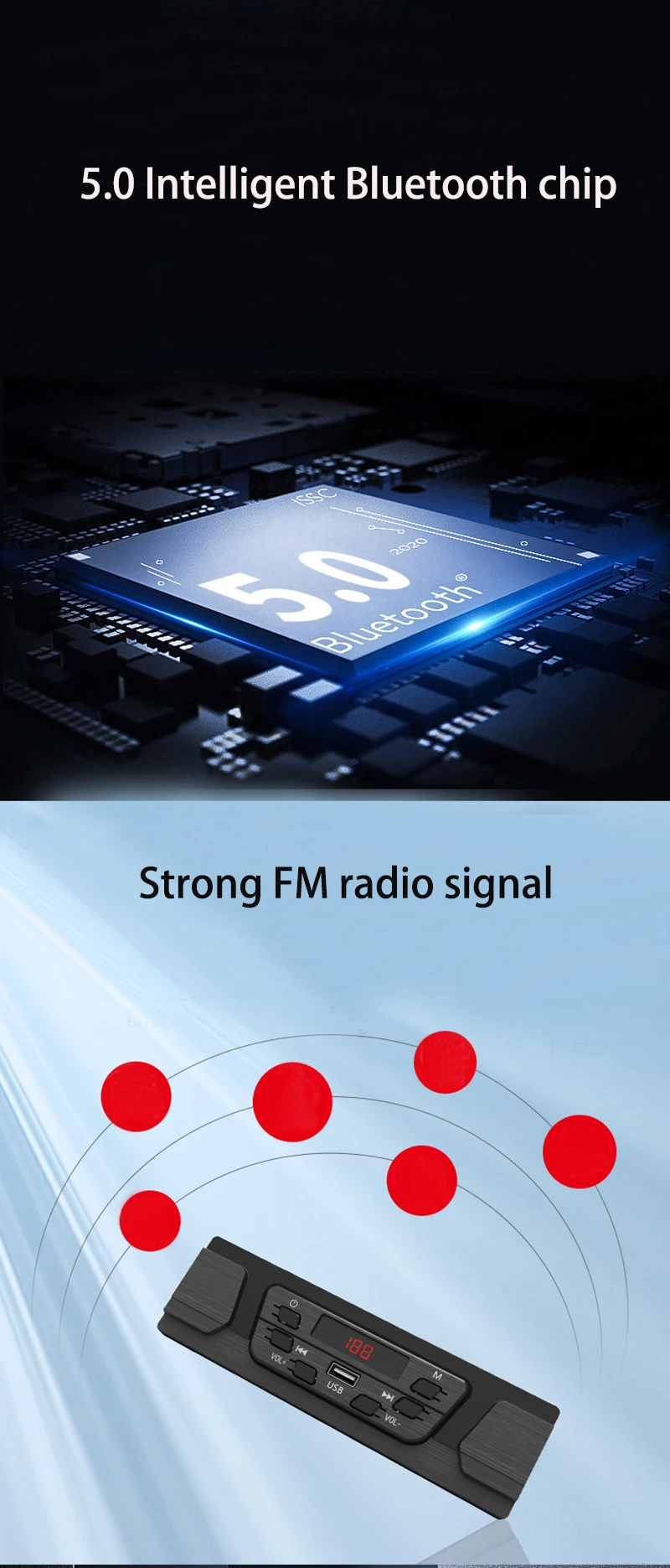 Triciclo FM Radio lettore MP3 Bluetooth Car Stereo Car con USB Bluetooth LED display 24V per veicoli di ingegneria agricola