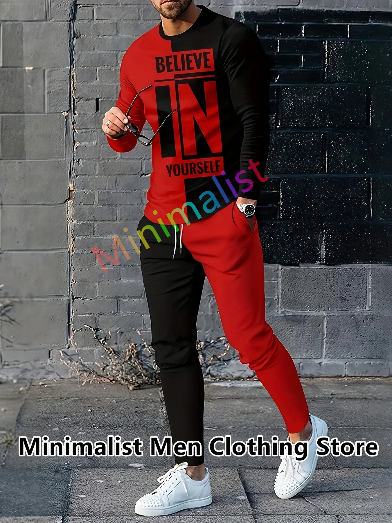 2024 New Tracksuit For Men Long Sleeve T-Shirt+Trousers Set Believe In Yourself 3D Print 2 Piece Suit Oversized Men's Clothing