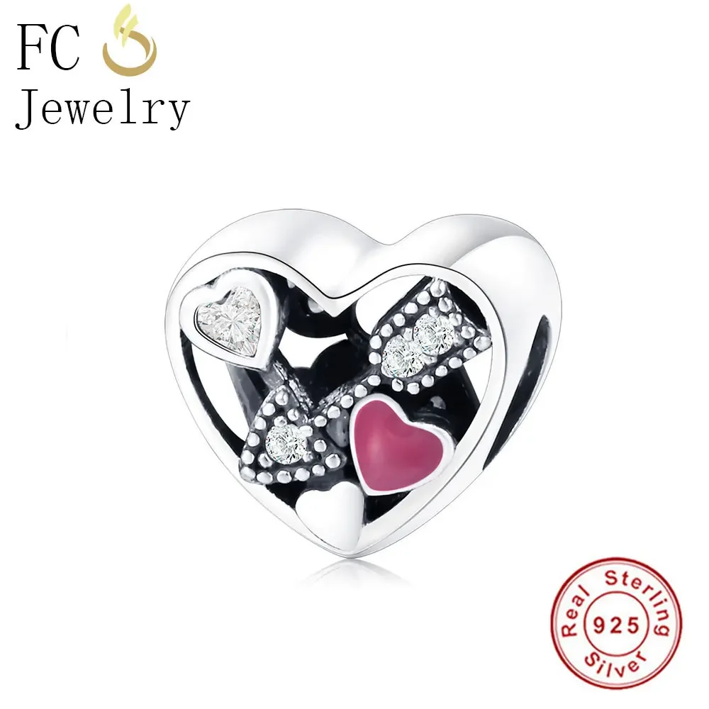 

FC Jewelry Fit Original Brand Charms Bracelet 925 Sterling Silver European Heart Mixed Zirconia Breloque Kralen Bead Berloque