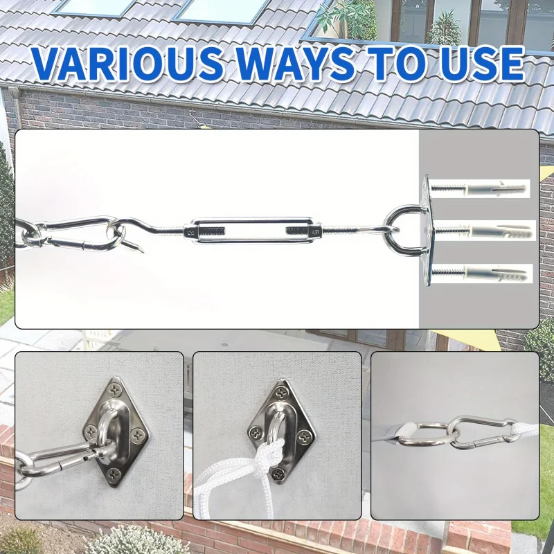 Awning Attachment Set Heavy Duty Sun Shade Sail Stainless Steel Hardware Kit for Garden Triangle Square Rectangle
