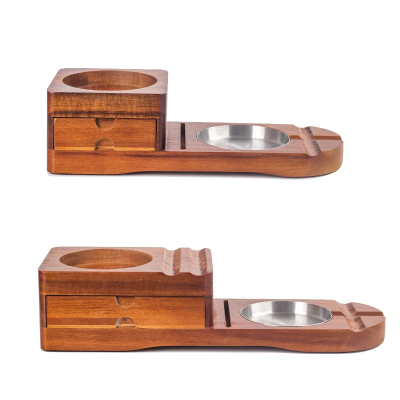 Solid Wood Cigar Ashtray with Cigar Drawer Whiskey Cup Holder Tray Box