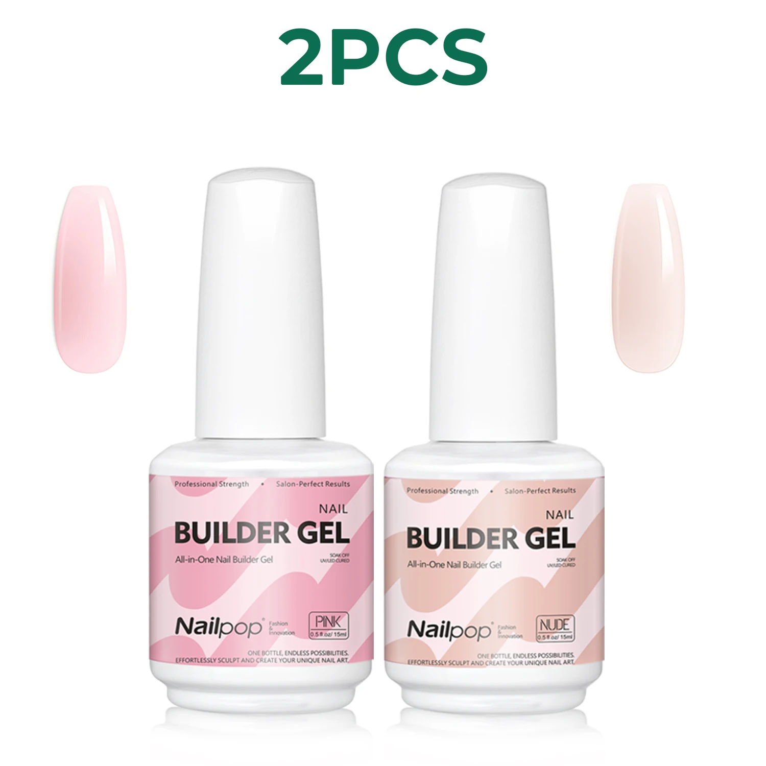 Nailpop 15ml Builder Gel: Enhanced Nail Strengthener & Extension Polish - Soak Off UV Gel Rhinestone Glue in 4 Vibrant Colors