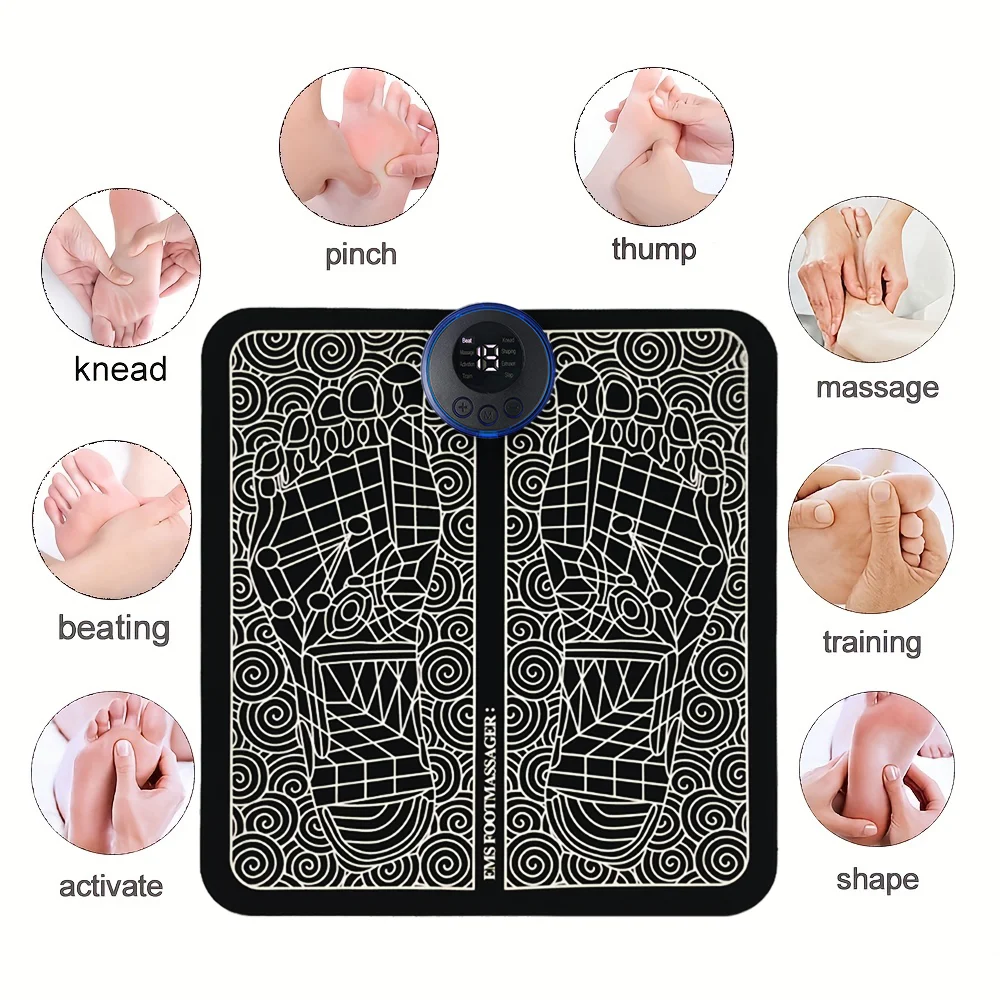 Electric Foot Massager Foot Massage Pad 8 Modes 19 Levels of Intensity Portable Folding Relieves Foot Pressure Relieves Fatigue