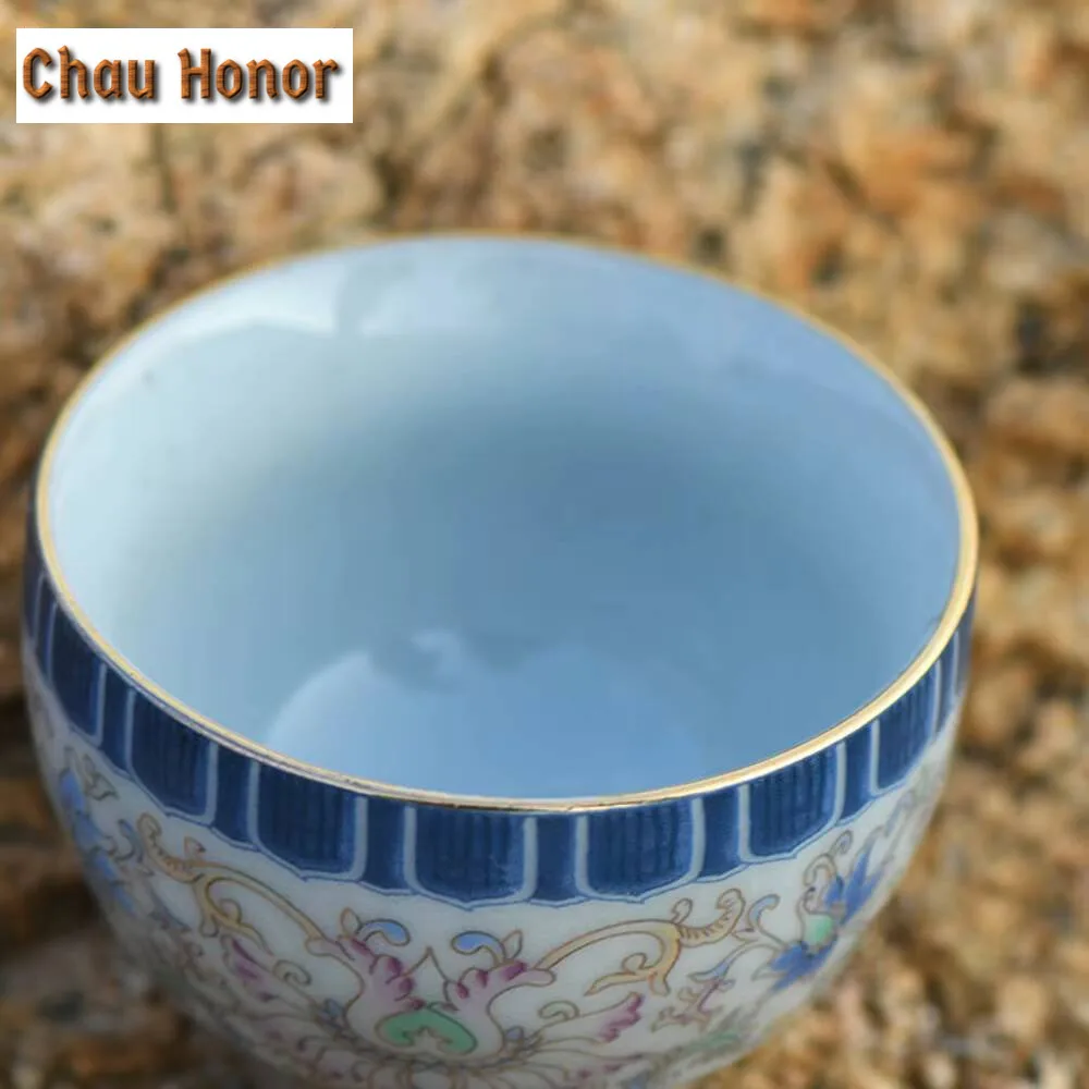 Retro Entangled Lotus Ceramic Teacup Boutique Blue and White Sample Tea Cup Smelling Cup Tea Bowl Tea Items Supplies Ornaments