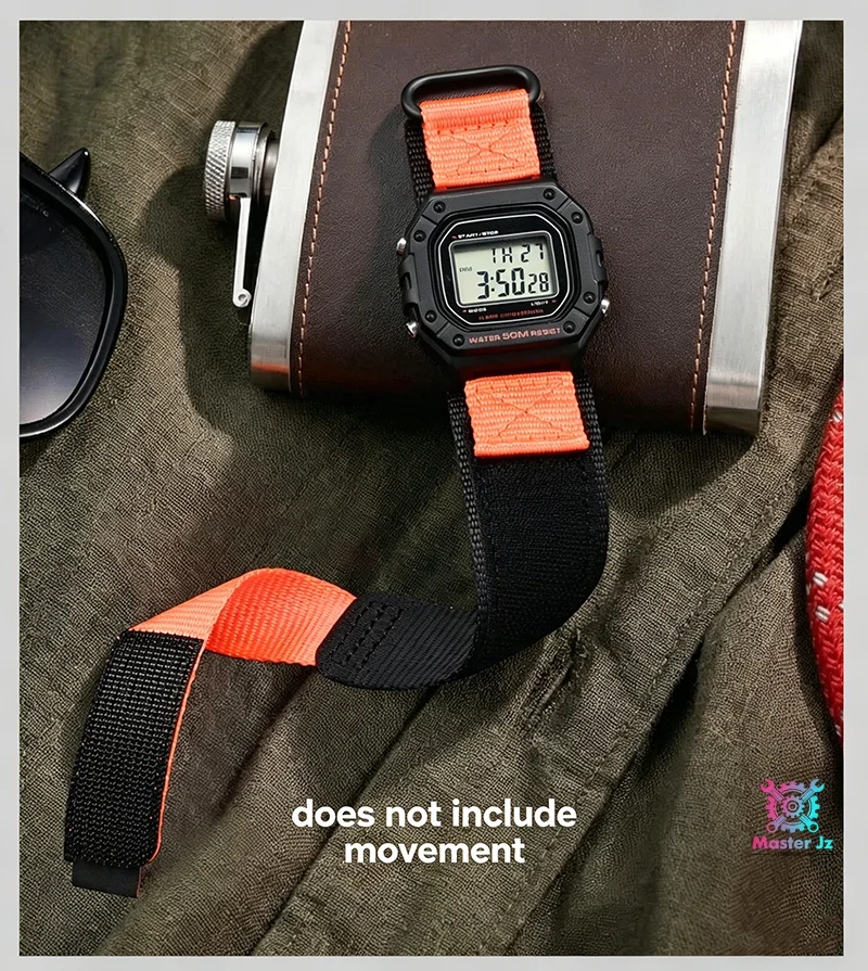 Breathable Sport Nylon Strap with Stainless Steel Waterproof Ring for Square Watch - 18mm Quick Release