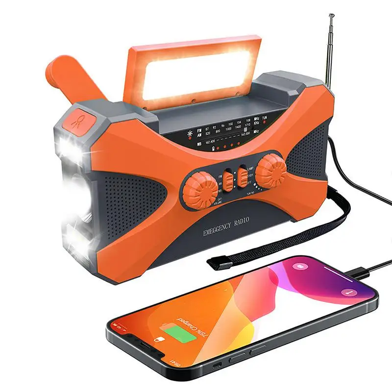 

10000mAh Emergency Weather Radio with Solar Panels Hand Crank Radio AM/FM Weather Radio Reading Lamp for Outdoor Survival